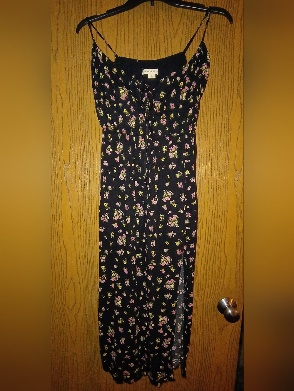Aeropostale Black Maxi Dress with Pink & Yellow Floral Print